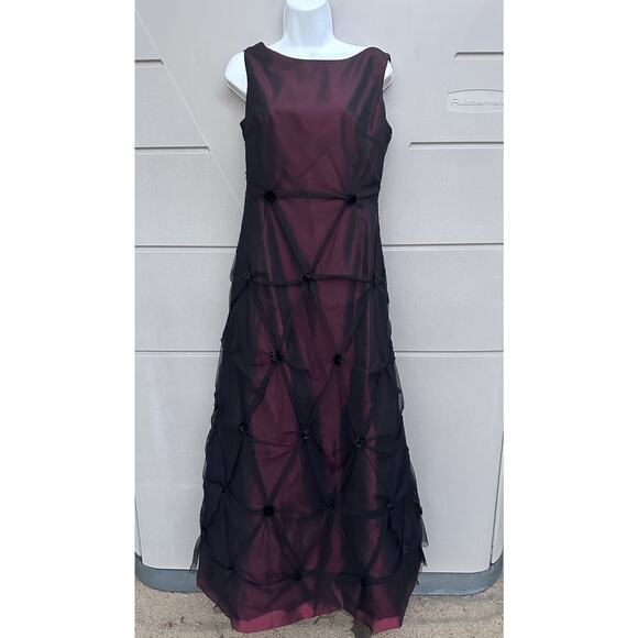 VTG Rickie Freeman Evening Gown Black Red Mesh Overlay Vamp Whimsigoth Gothic 8 - Picture 8 of 15